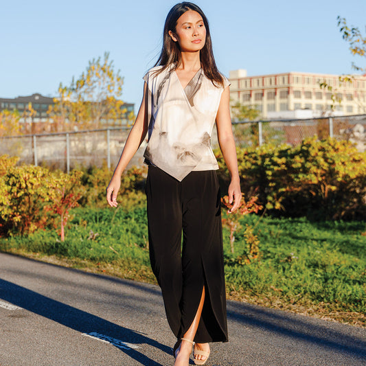Clara Sunwoo Customer Favorite - Crossover Faux Wrap Top - Watercolor - Final Sale