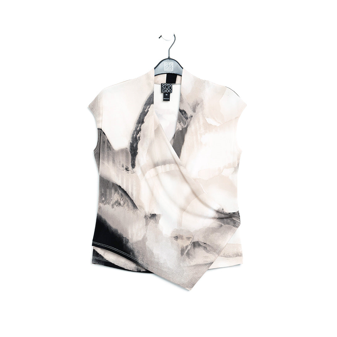 Clara Sunwoo Customer Favorite - Crossover Faux Wrap Top - Watercolor - Final Sale