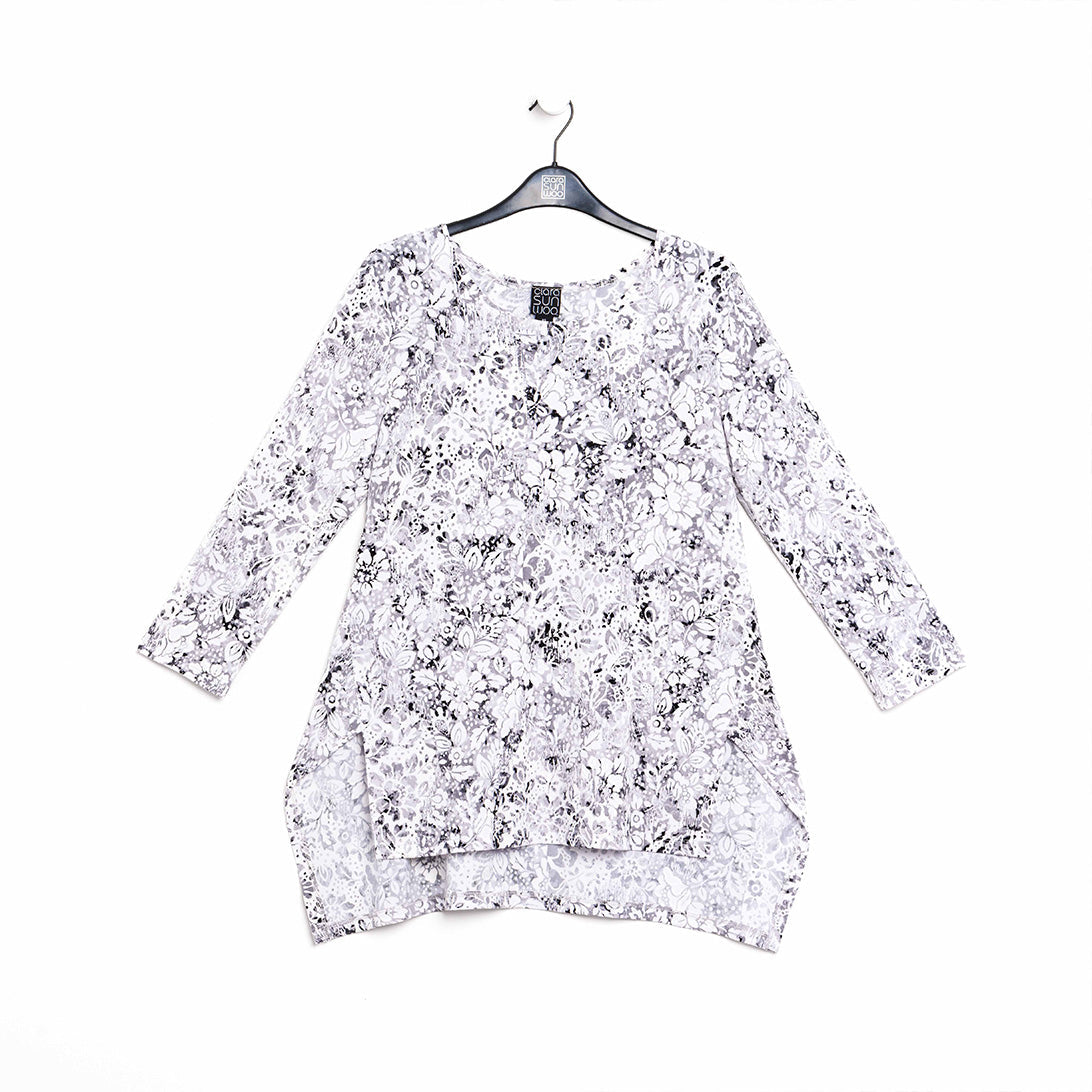Clara Sunwoo Deals - Textured Parachute Hem Tunic - Floral Rain-Grey - Final Sale!