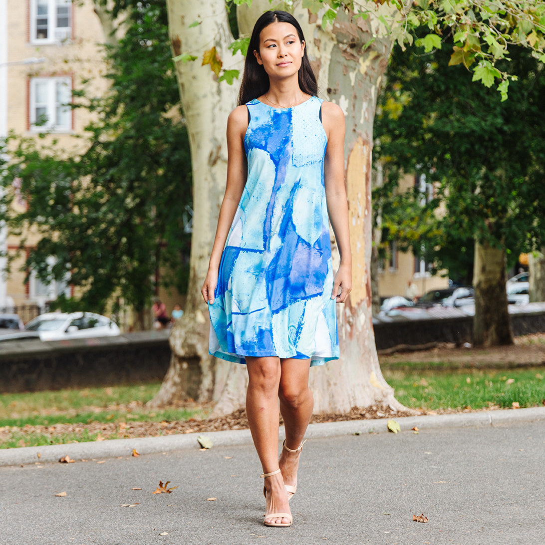 Clara Sunwoo Everyday - Jewel Neck Swing Dress - Water Splash - Final Sale!