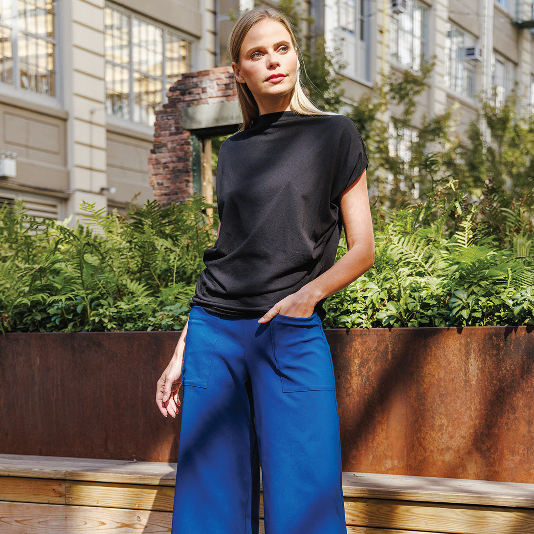 Clara Sunwoo Trending - Modal Cotton - Funnel Neck Side Cinched Top - Black - Final Sale!