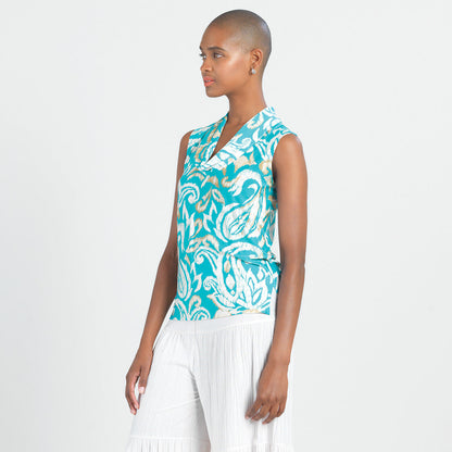Clara Sunwoo Smart Buy - Butter Knit - Sleeveless Draped Cowl Neck Top - Paisley Lotus - Final Sale!