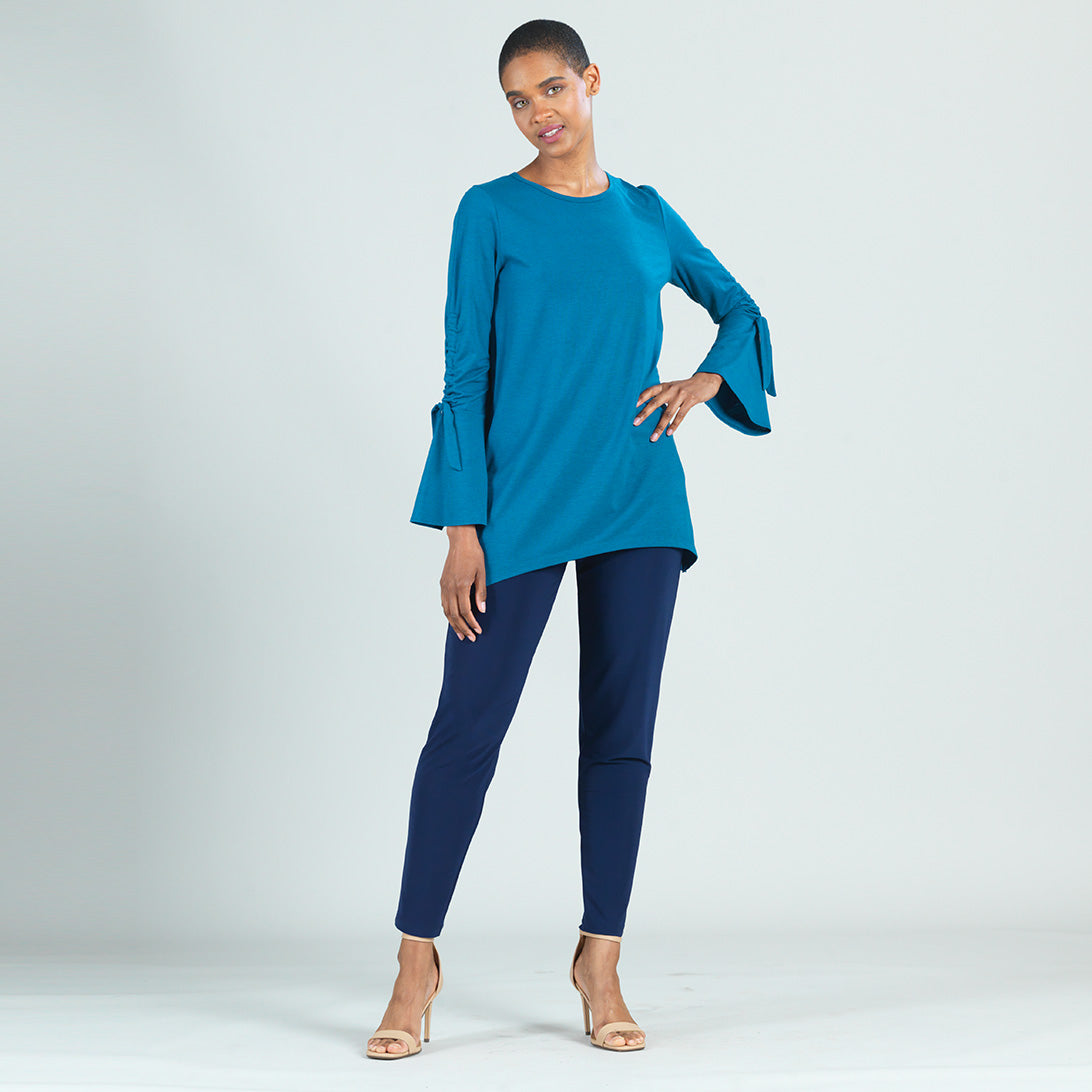 Clara Sunwoo Premium - Peach Knit - Pull Tie Bell Sleeve Tunic - Teal - Final Sale!