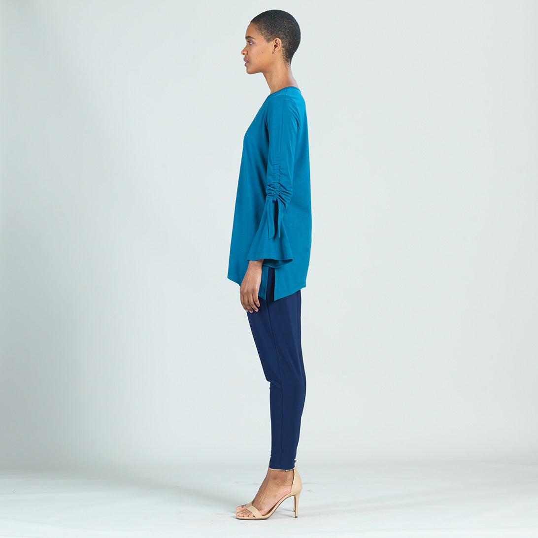 Clara Sunwoo Premium - Peach Knit - Pull Tie Bell Sleeve Tunic - Teal - Final Sale!