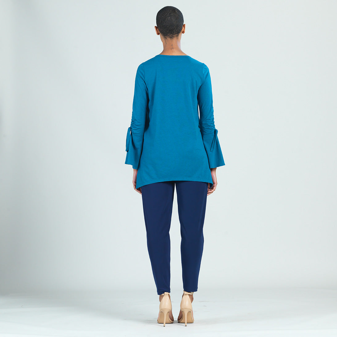 Clara Sunwoo Premium - Peach Knit - Pull Tie Bell Sleeve Tunic - Teal - Final Sale!