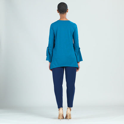 Clara Sunwoo Premium - Peach Knit - Pull Tie Bell Sleeve Tunic - Teal - Final Sale!
