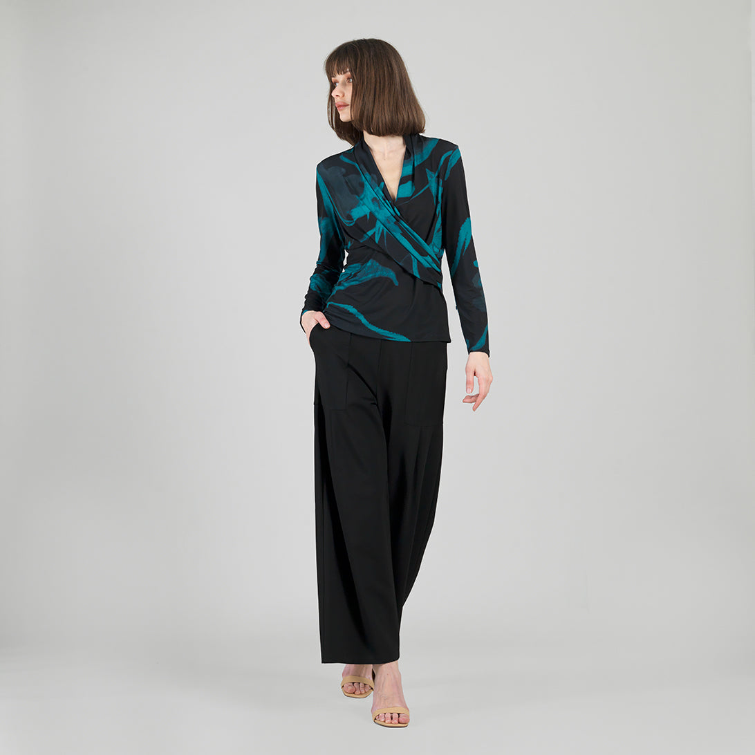 Clara Sunwoo Classic - V-Neck Draped Pleat Top - Floral Eclipse - Final Sale