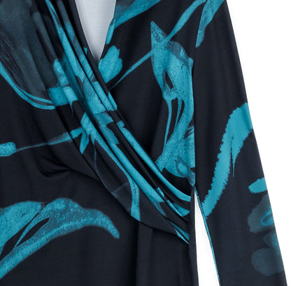 Clara Sunwoo Classic - V-Neck Draped Pleat Top - Floral Eclipse - Final Sale