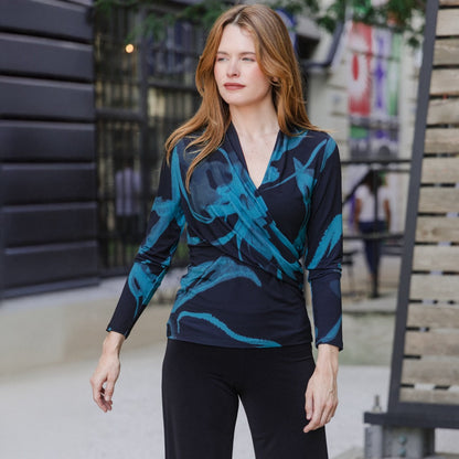 Clara Sunwoo Classic - V-Neck Draped Pleat Top - Floral Eclipse - Final Sale