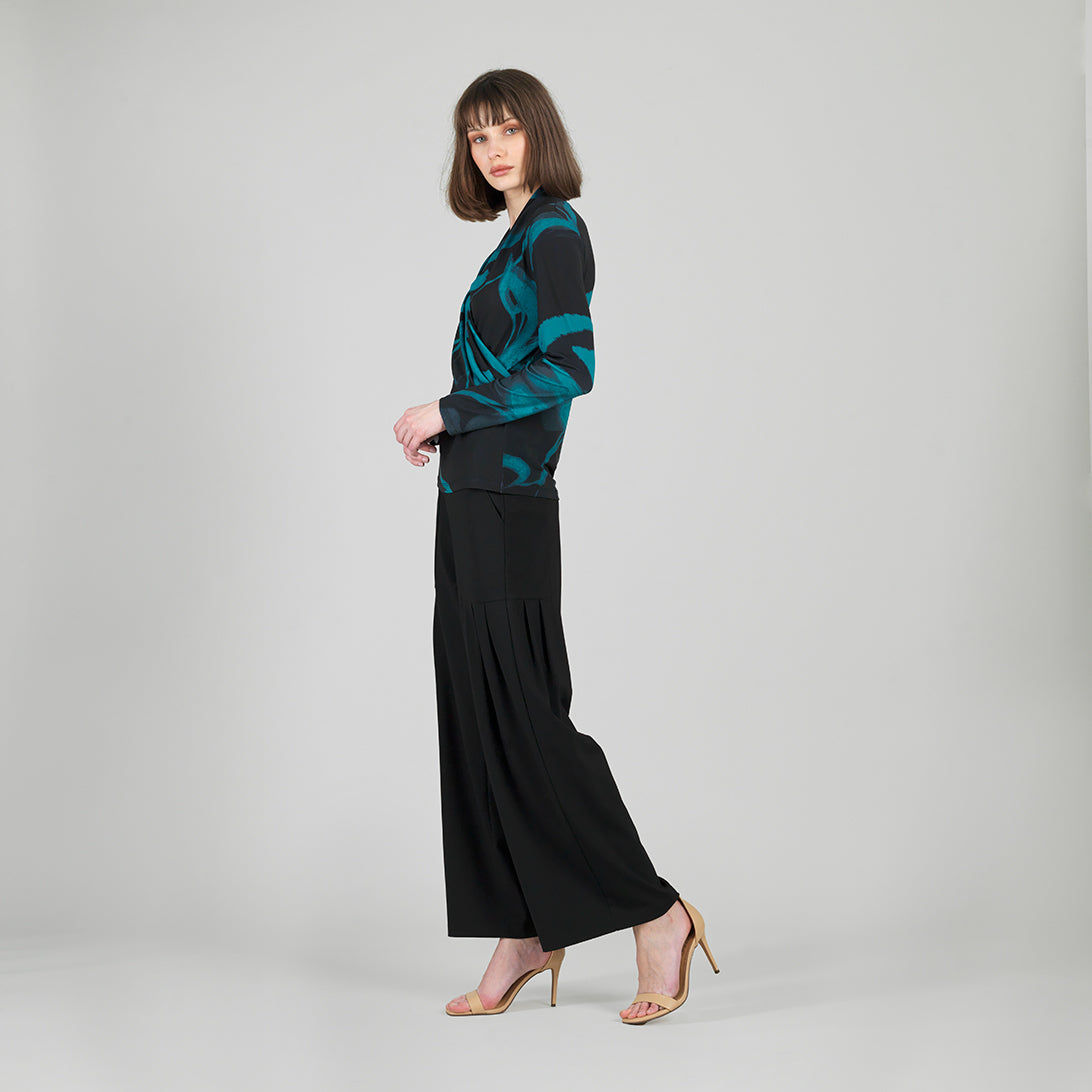 Clara Sunwoo Classic - V-Neck Draped Pleat Top - Floral Eclipse - Final Sale