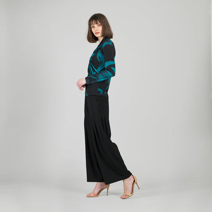 Clara Sunwoo Classic - V-Neck Draped Pleat Top - Floral Eclipse - Final Sale