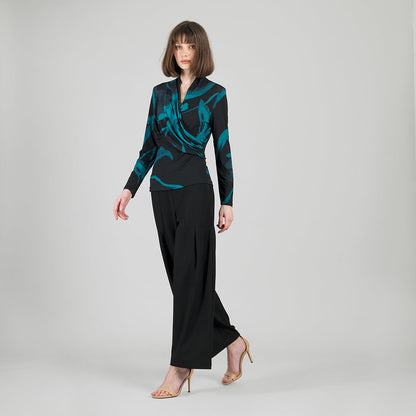 Clara Sunwoo Classic - V-Neck Draped Pleat Top - Floral Eclipse - Final Sale