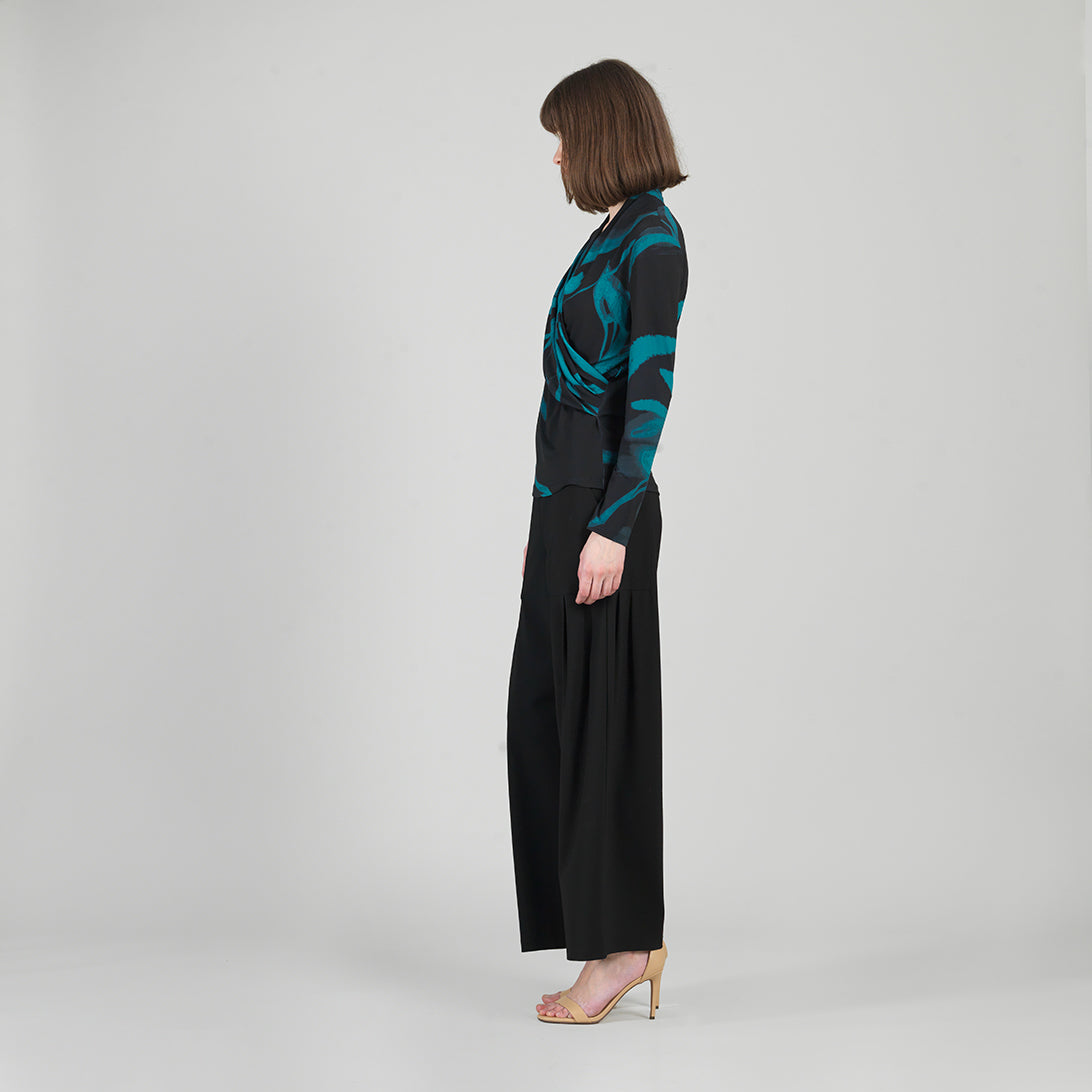 Clara Sunwoo Classic - V-Neck Draped Pleat Top - Floral Eclipse - Final Sale