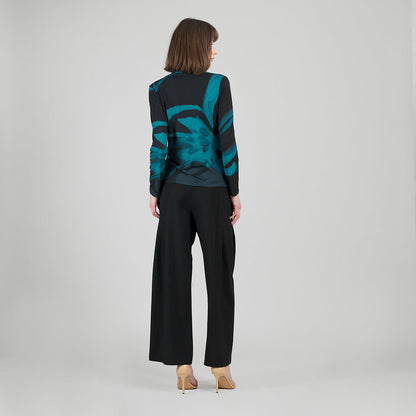 Clara Sunwoo Classic - V-Neck Draped Pleat Top - Floral Eclipse - Final Sale