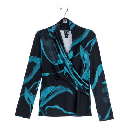 Clara Sunwoo Classic - V-Neck Draped Pleat Top - Floral Eclipse - Final Sale