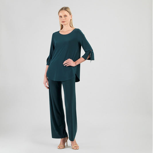 Clara Sunwoo Recommended - Tie Cuff Curved Hem Tunic - Hunter Green - Final Sale