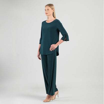 Clara Sunwoo Recommended - Tie Cuff Curved Hem Tunic - Hunter Green - Final Sale