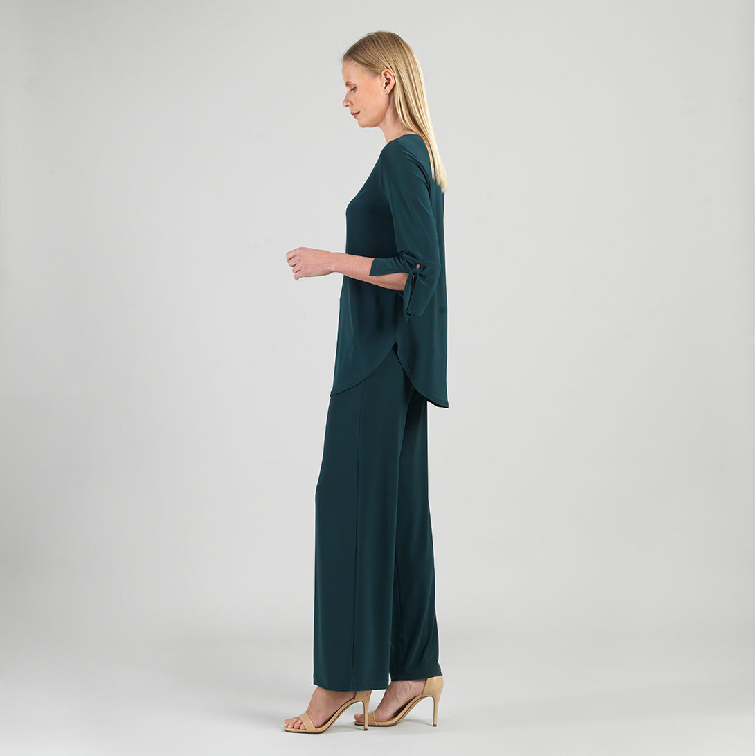 Clara Sunwoo Recommended - Tie Cuff Curved Hem Tunic - Hunter Green - Final Sale