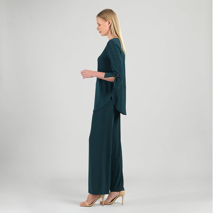 Clara Sunwoo Recommended - Tie Cuff Curved Hem Tunic - Hunter Green - Final Sale