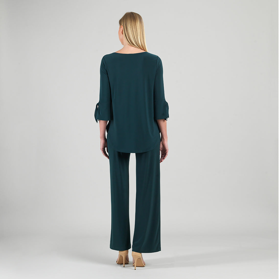 Clara Sunwoo Recommended - Tie Cuff Curved Hem Tunic - Hunter Green - Final Sale