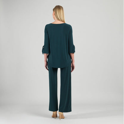 Clara Sunwoo Recommended - Tie Cuff Curved Hem Tunic - Hunter Green - Final Sale