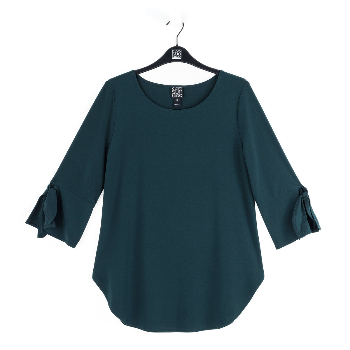 Clara Sunwoo Recommended - Tie Cuff Curved Hem Tunic - Hunter Green - Final Sale