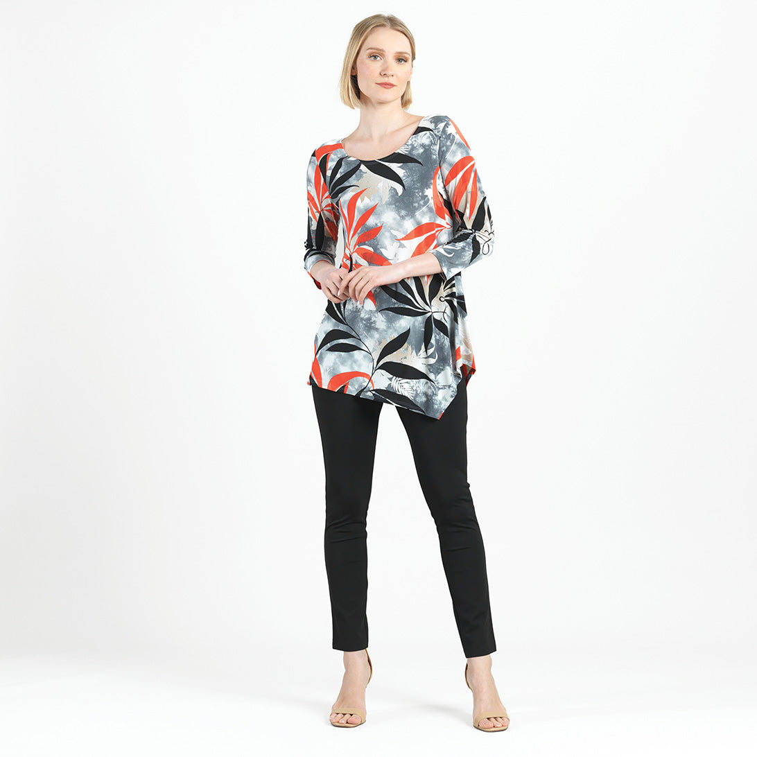 Clara Sunwoo Customer Favorite - Kerchief Angle Hem Tunic - Leaf Scatter - Final Sale!