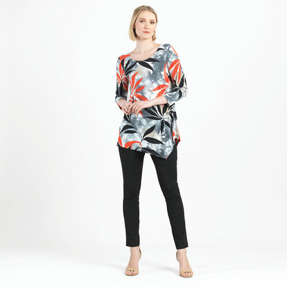 Clara Sunwoo Customer Favorite - Kerchief Angle Hem Tunic - Leaf Scatter - Final Sale!