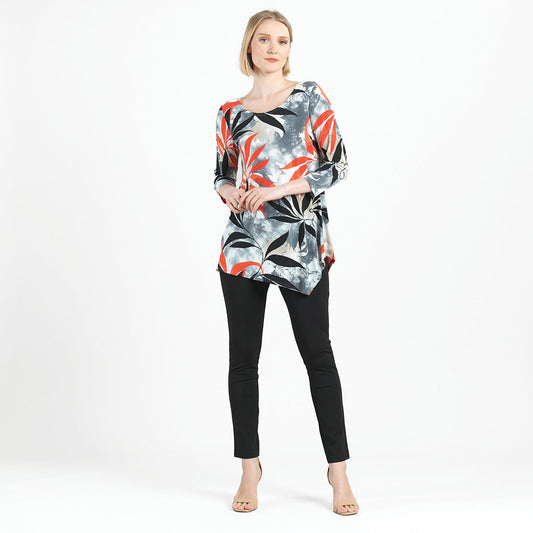 Clara Sunwoo Customer Favorite - Kerchief Angle Hem Tunic - Leaf Scatter - Final Sale!