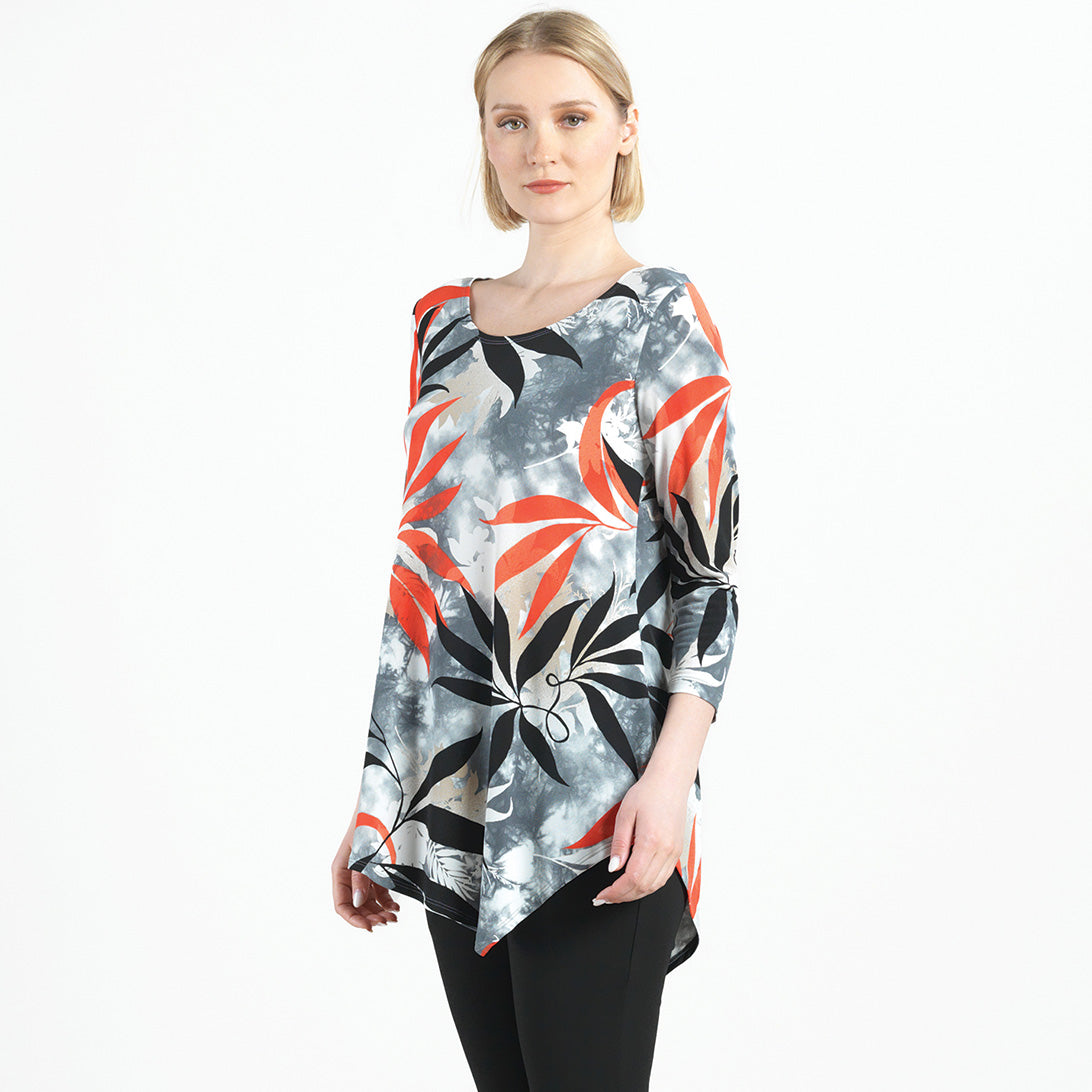 Clara Sunwoo Customer Favorite - Kerchief Angle Hem Tunic - Leaf Scatter - Final Sale!