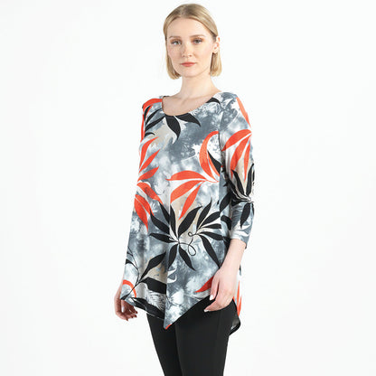 Clara Sunwoo Customer Favorite - Kerchief Angle Hem Tunic - Leaf Scatter - Final Sale!
