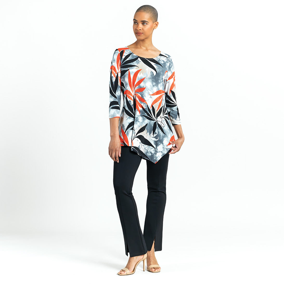 Clara Sunwoo Customer Favorite - Kerchief Angle Hem Tunic - Leaf Scatter - Final Sale!