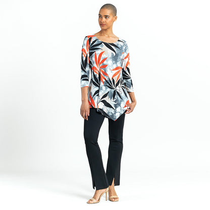 Clara Sunwoo Customer Favorite - Kerchief Angle Hem Tunic - Leaf Scatter - Final Sale!