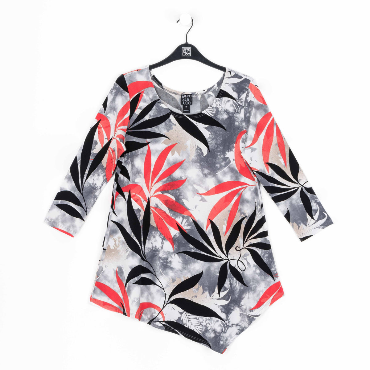 Clara Sunwoo Customer Favorite - Kerchief Angle Hem Tunic - Leaf Scatter - Final Sale!