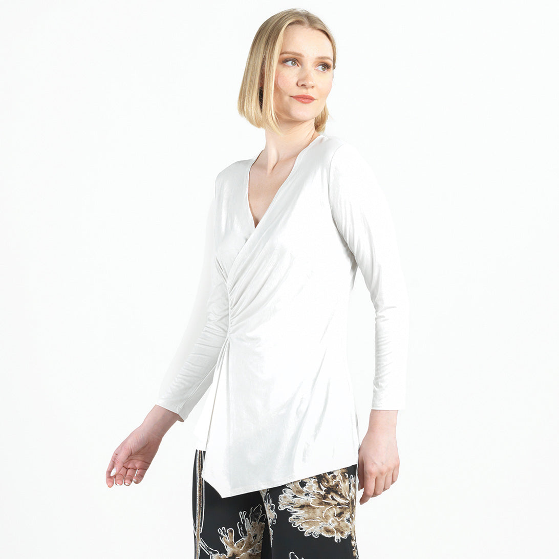 Clara Sunwoo Quality - Crushed Silk Knit - Long Sleeve Side Gathered Drape Tunic - Ivory - Final Sale!