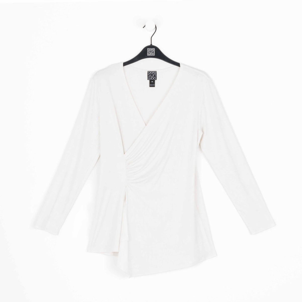 Clara Sunwoo Quality - Crushed Silk Knit - Long Sleeve Side Gathered Drape Tunic - Ivory - Final Sale!