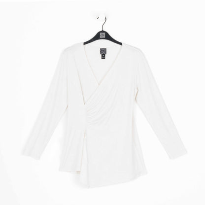 Clara Sunwoo Quality - Crushed Silk Knit - Long Sleeve Side Gathered Drape Tunic - Ivory - Final Sale!