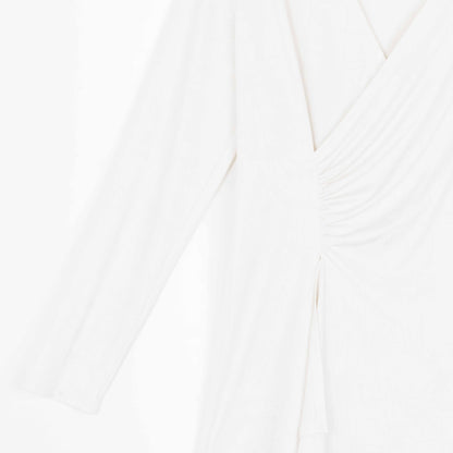 Clara Sunwoo Quality - Crushed Silk Knit - Long Sleeve Side Gathered Drape Tunic - Ivory - Final Sale!
