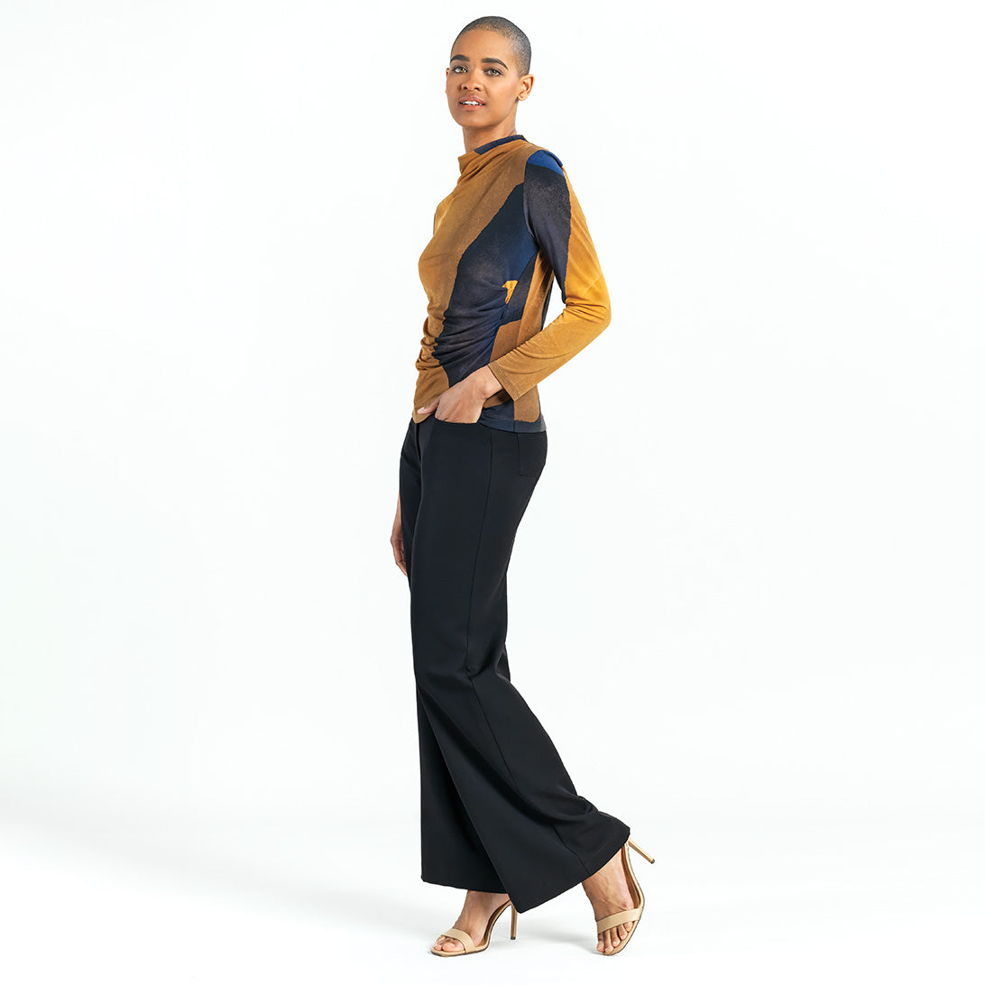 Clara Sunwoo Great Value - Draped Neck Side Ruched Top - Tan Watercolor - Final Sale!