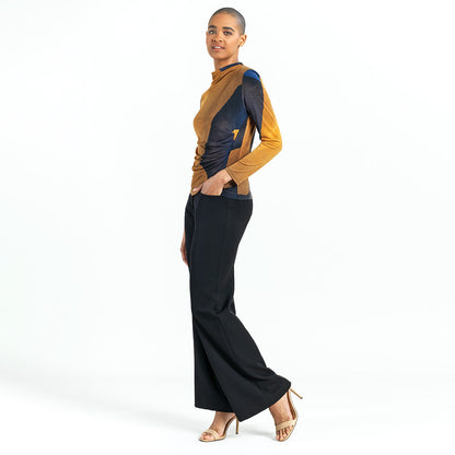 Clara Sunwoo Great Value - Draped Neck Side Ruched Top - Tan Watercolor - Final Sale!
