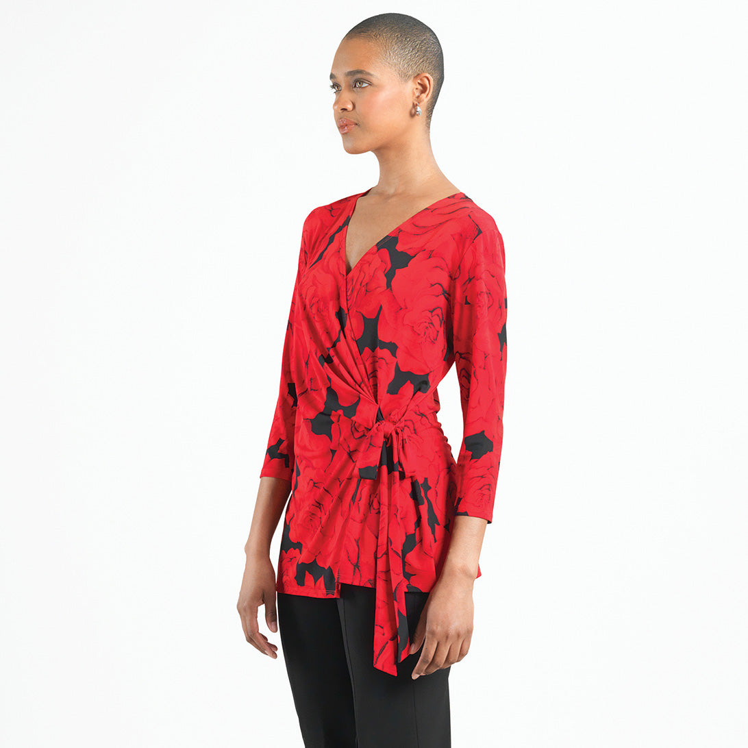 Clara Sunwoo New - Surplice Faux Wrap Side Tie Tunic - Rose Floret - Final Sale!