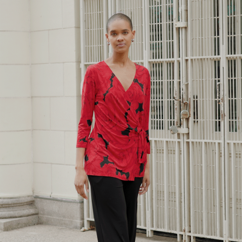 Clara Sunwoo New - Surplice Faux Wrap Side Tie Tunic - Rose Floret - Final Sale!