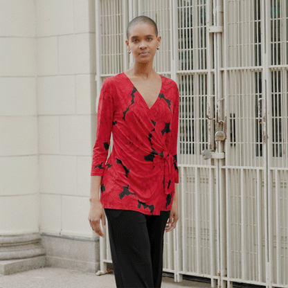 Clara Sunwoo New - Surplice Faux Wrap Side Tie Tunic - Rose Floret - Final Sale!