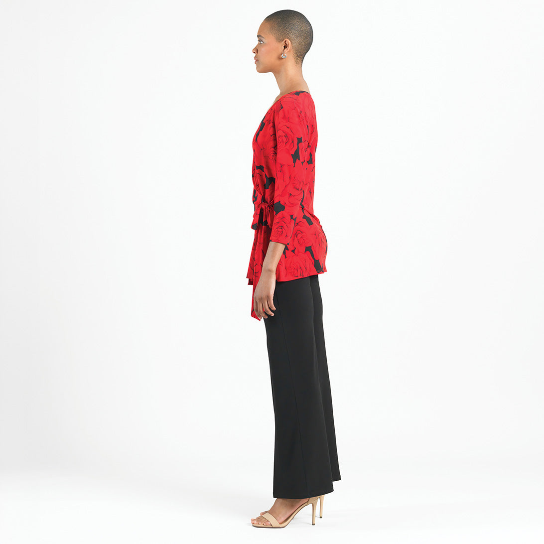 Clara Sunwoo New - Surplice Faux Wrap Side Tie Tunic - Rose Floret - Final Sale!