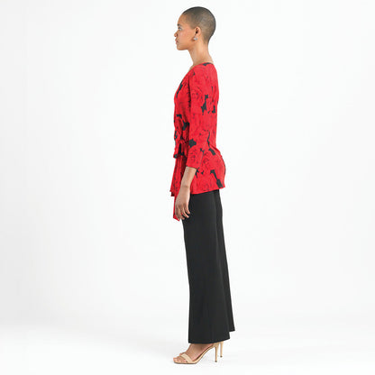 Clara Sunwoo New - Surplice Faux Wrap Side Tie Tunic - Rose Floret - Final Sale!