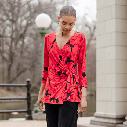 Clara Sunwoo New - Surplice Faux Wrap Side Tie Tunic - Rose Floret - Final Sale!