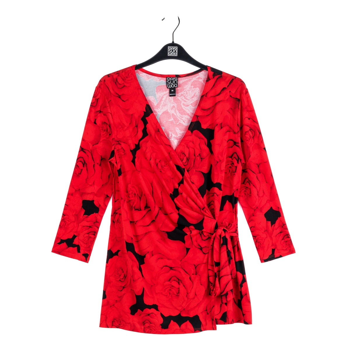 Clara Sunwoo New - Surplice Faux Wrap Side Tie Tunic - Rose Floret - Final Sale!