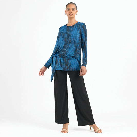 Clara Sunwoo Trending - Crinkle Pleat - Blouson Overlay Side Tie Detail Top - Water Ripple-Cobalt - Final Sale!