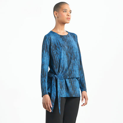 Clara Sunwoo Trending - Crinkle Pleat - Blouson Overlay Side Tie Detail Top - Water Ripple-Cobalt - Final Sale!