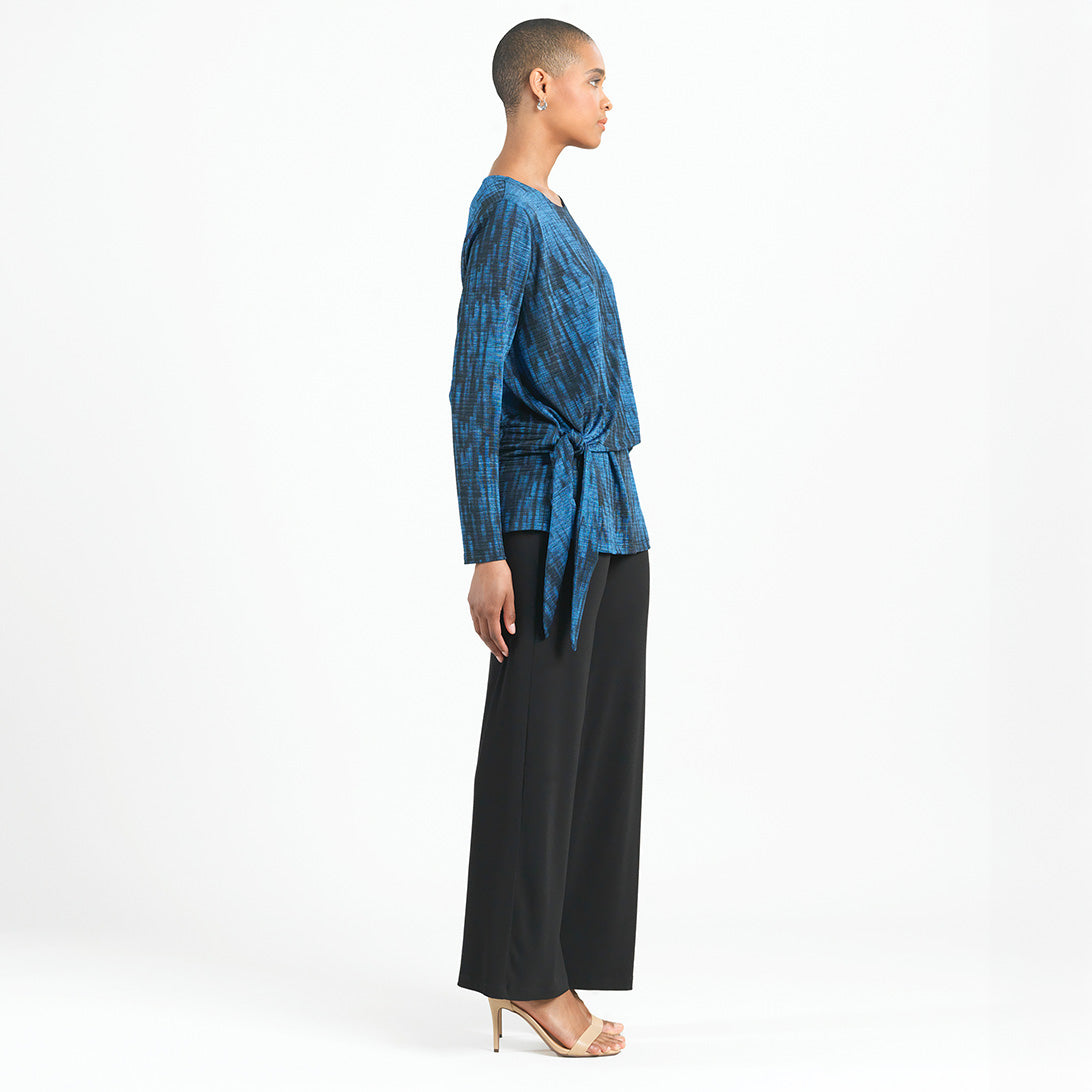 Clara Sunwoo Trending - Crinkle Pleat - Blouson Overlay Side Tie Detail Top - Water Ripple-Cobalt - Final Sale!